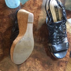 Black strappy leather wedges ✨